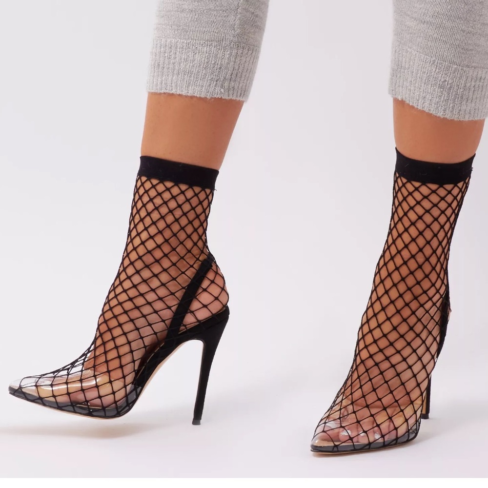Public desire perspex fishnet heels